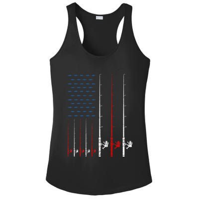 USA Flag Fishing Rods Ladies PosiCharge Competitor Racerback Tank