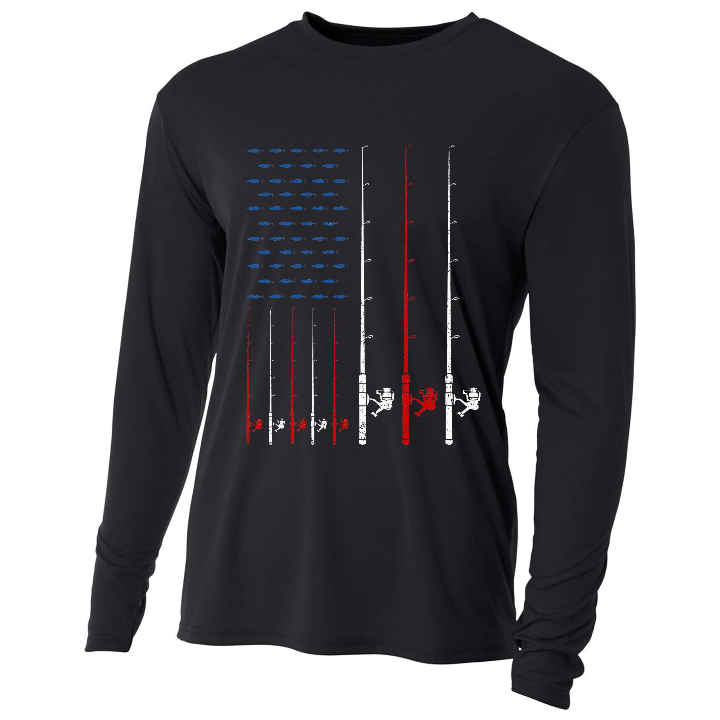 USA Flag Fishing Rods Cooling Performance Long Sleeve Crew