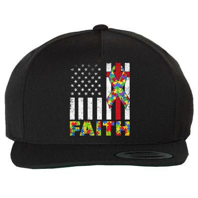 USA Flag Faith Cross Autistic For Dad Autism puzzle Wool Snapback Cap