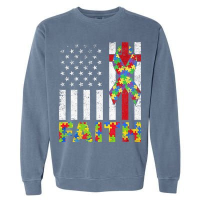 USA Flag Faith Cross Autistic For Dad Autism puzzle Garment-Dyed Sweatshirt