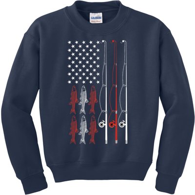 USA Flag Fishing Dad Grandpa Vintage Fishing Dad Kids Sweatshirt