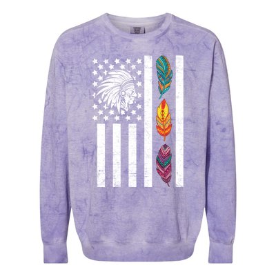 Usa Flag Feather Native American Heritage Day Indian Gift Meaningful Gift Colorblast Crewneck Sweatshirt