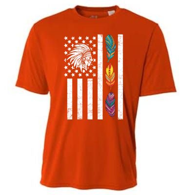 Usa Flag Feather Native American Heritage Day Indian Gift Meaningful Gift Cooling Performance Crew T-Shirt