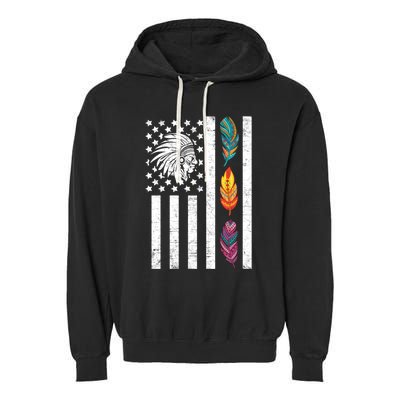 Usa Flag Feather Native American Heritage Day Indian Gift Meaningful Gift Garment-Dyed Fleece Hoodie