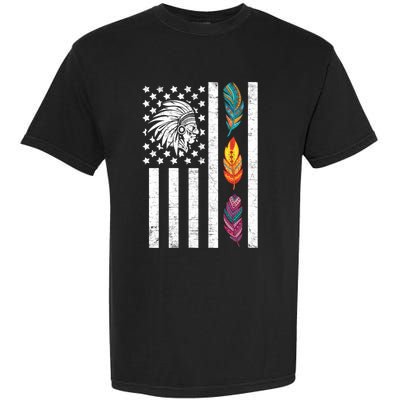 Usa Flag Feather Native American Heritage Day Indian Gift Meaningful Gift Garment-Dyed Heavyweight T-Shirt