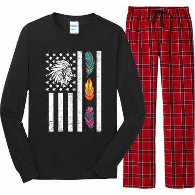 Usa Flag Feather Native American Heritage Day Indian Gift Meaningful Gift Long Sleeve Pajama Set