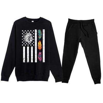 Usa Flag Feather Native American Heritage Day Indian Gift Meaningful Gift Premium Crewneck Sweatsuit Set