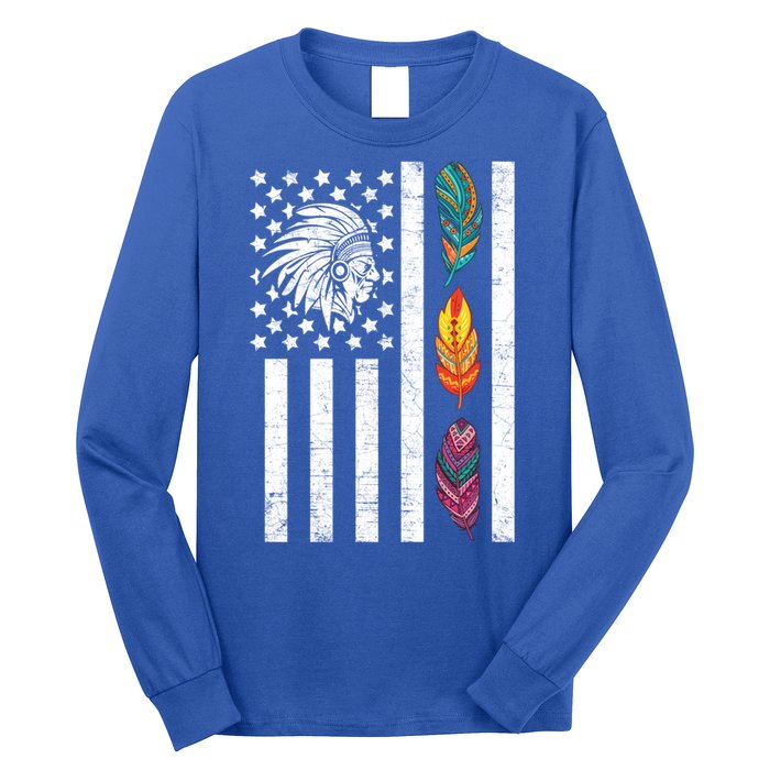 Usa Flag Feather Native American Heritage Day Indian Gift Meaningful Gift Long Sleeve Shirt