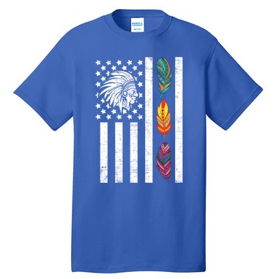 Usa Flag Feather Native American Heritage Day Indian Gift Meaningful Gift Tall T-Shirt