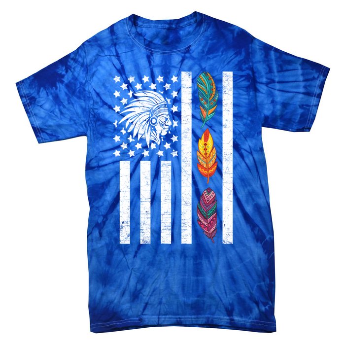 Usa Flag Feather Native American Heritage Day Indian Gift Meaningful Gift Tie-Dye T-Shirt