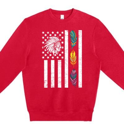 Usa Flag Feather Native American Heritage Day Indian Gift Meaningful Gift Premium Crewneck Sweatshirt