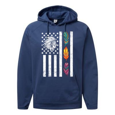 Usa Flag Feather Native American Heritage Day Indian Gift Meaningful Gift Performance Fleece Hoodie