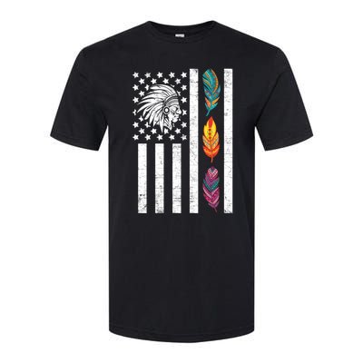 Usa Flag Feather Native American Heritage Day Indian Gift Meaningful Gift Softstyle CVC T-Shirt