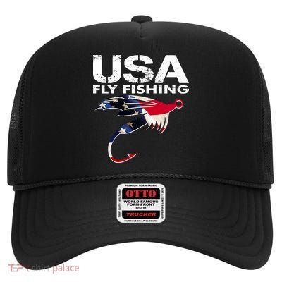 USA Fly Fishing Sport Fishing Fan High Crown Mesh Back Trucker Hat
