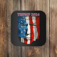 US Flag Face Trump 2024 Vintage Donald Trump 4th Of July Coaster