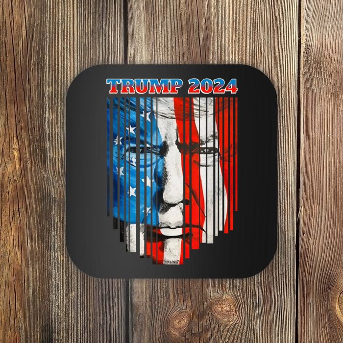 US Flag Face Trump 2024 Vintage Donald Trump 4th Of July Coaster