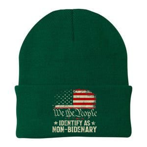 USA Flag Funny Biden I Identify As Non-Bidenary Knit Cap Winter Beanie