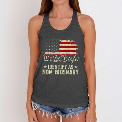 USA Flag Funny Biden I Identify As Non-Bidenary Women's Knotted Racerback Tank