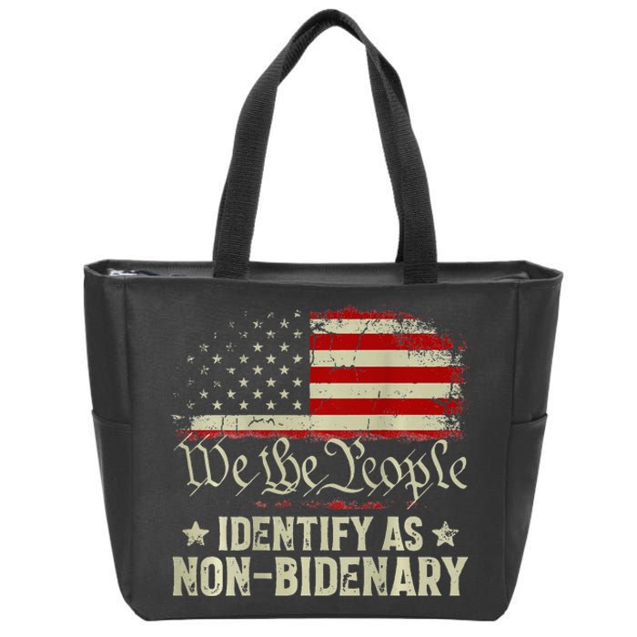 USA Flag Funny Biden I Identify As Non-Bidenary Zip Tote Bag