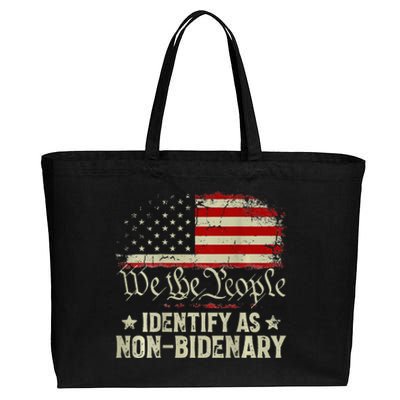 USA Flag Funny Biden I Identify As Non-Bidenary Cotton Canvas Jumbo Tote