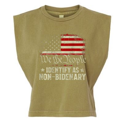 USA Flag Funny Biden I Identify As Non-Bidenary Garment-Dyed Women's Muscle Tee