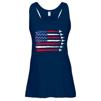 Usa Flag Fighter Jets Patriotic Red Blue White 4th Of July Ladies Essential Flowy Tank