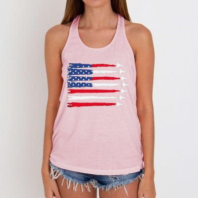 Usa Flag Fighter Jets Patriotic Red Blue White 4th Of July Women's Knotted Racerback Tank