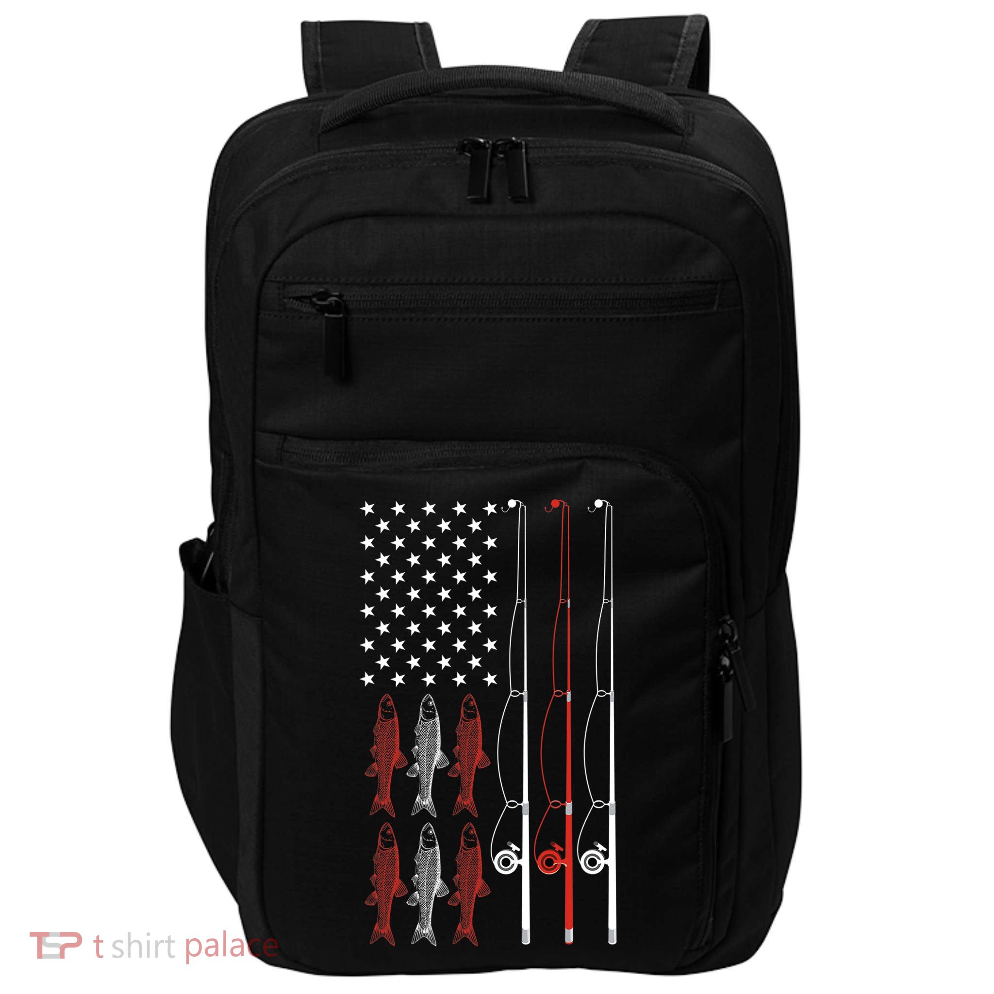 USA Flag Fishing Dad Grandpa Vintage Fishing Dad Impact Tech Backpack
