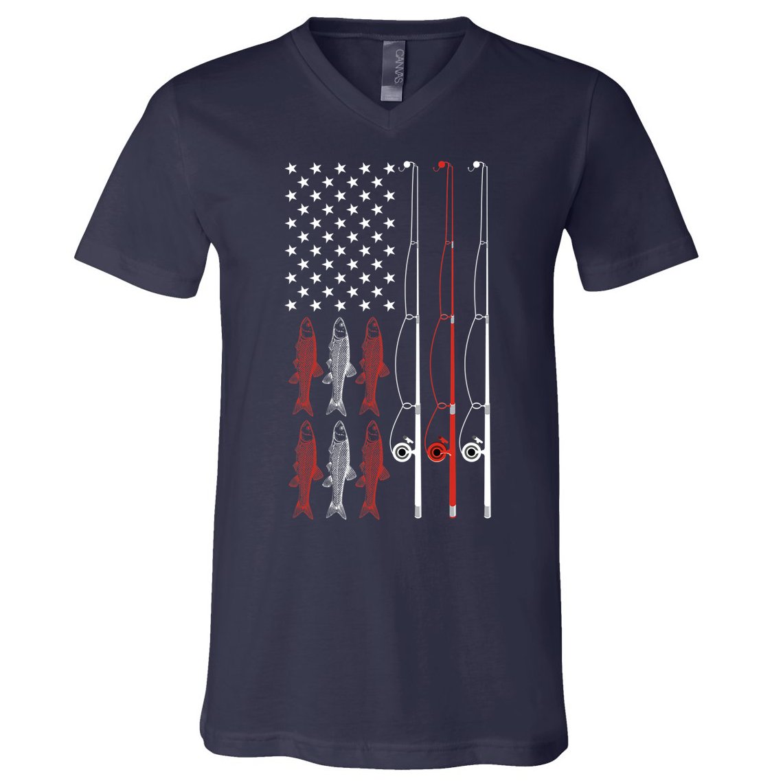 USA Flag Fishing Dad Grandpa Vintage Fishing Dad V-Neck T-Shirt