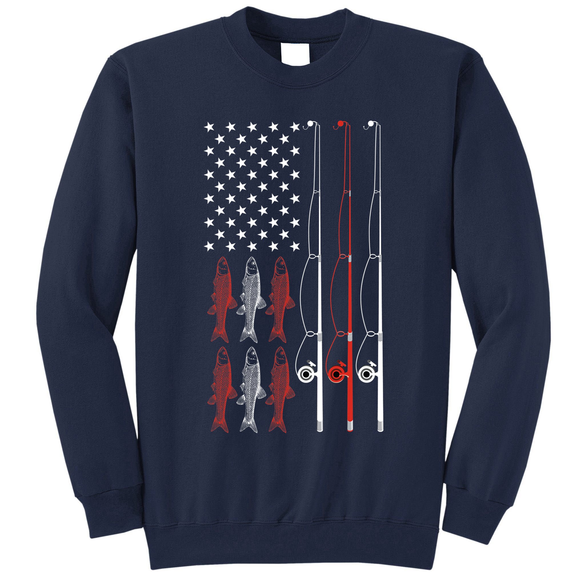 USA Flag Fishing Dad Grandpa Vintage Fishing Dad Tall Sweatshirt
