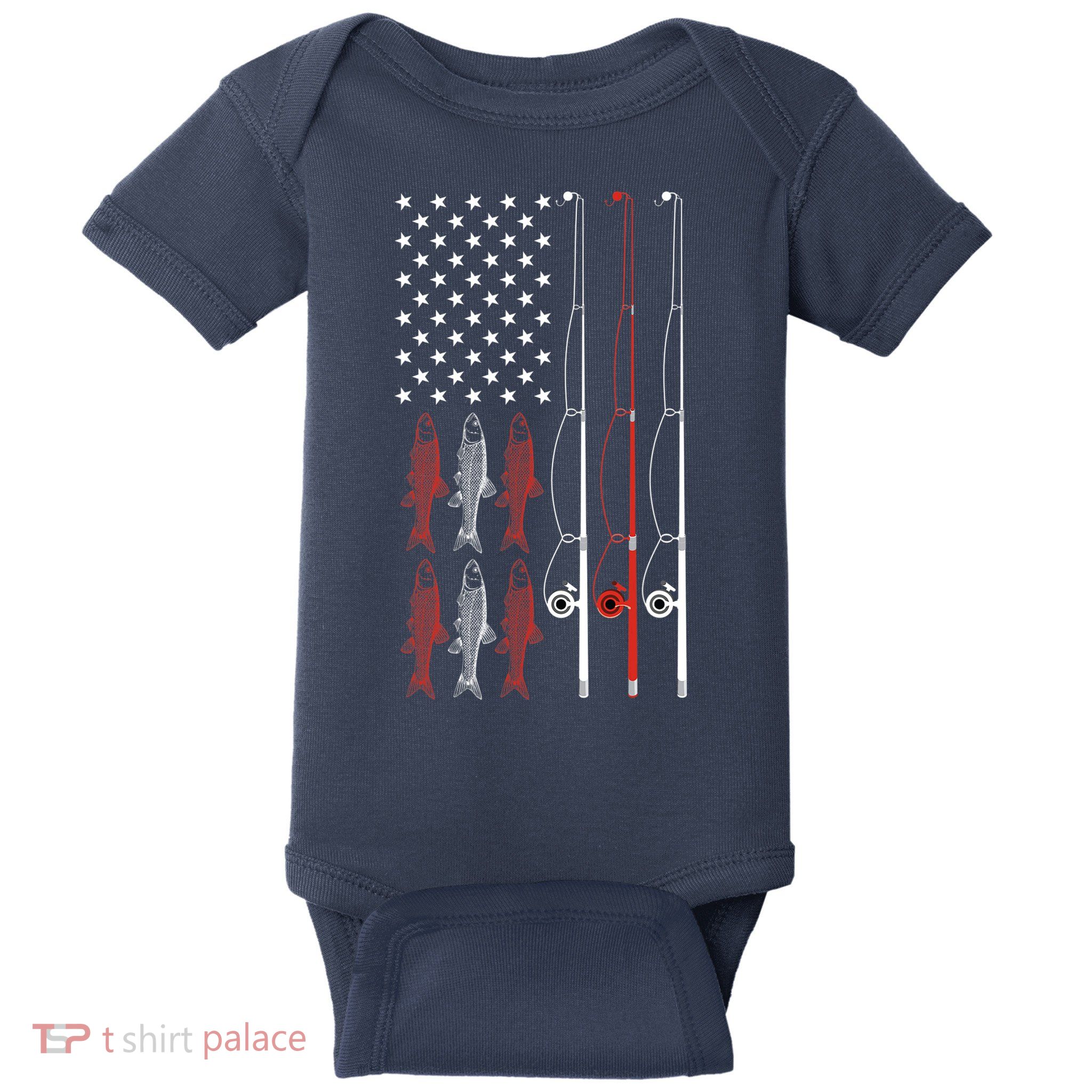 USA Flag Fishing Dad Grandpa Vintage Fishing Dad Baby Bodysuit