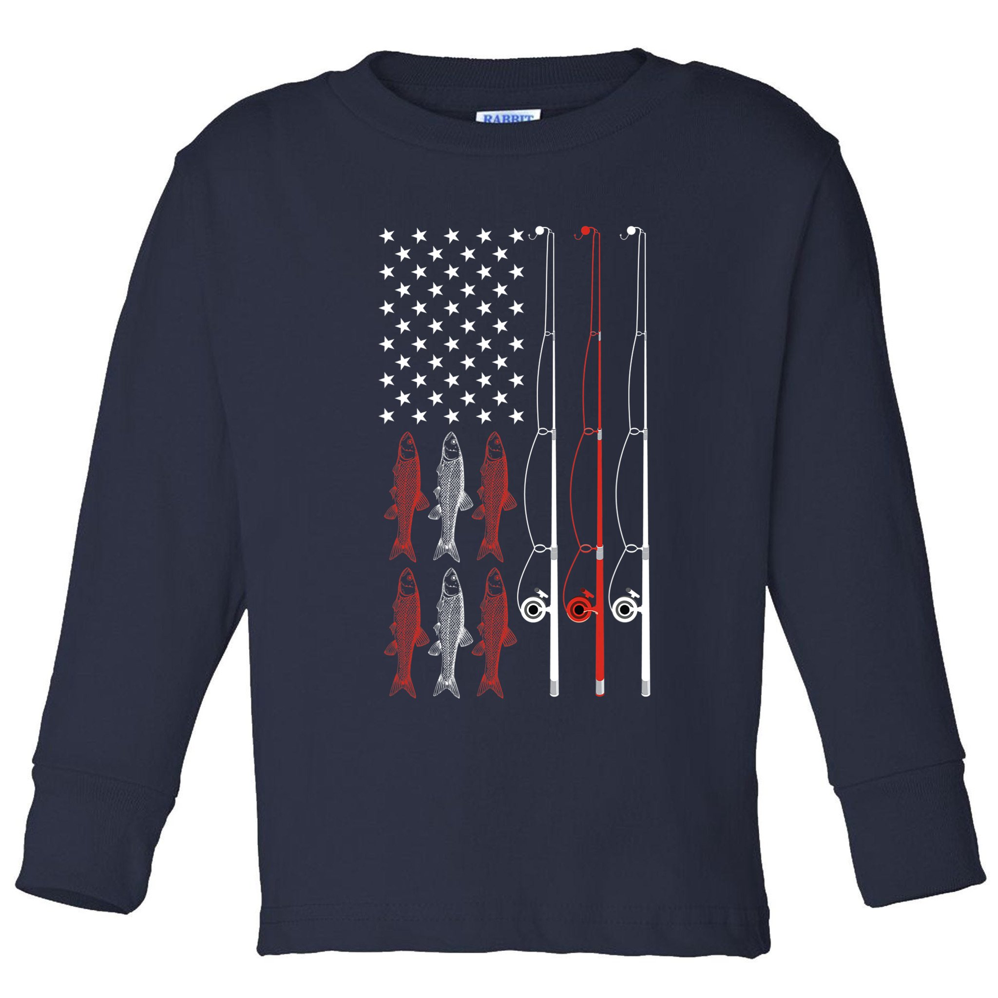 USA Flag Fishing Dad Grandpa Vintage Fishing Dad Toddler Long Sleeve Shirt