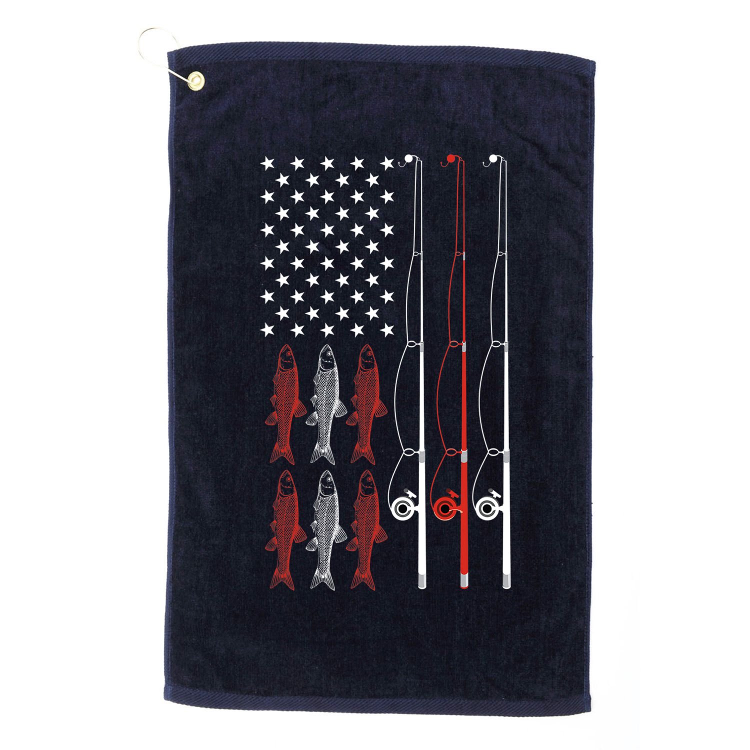 USA Flag Fishing Dad Grandpa Vintage Fishing Dad Golf Towel
