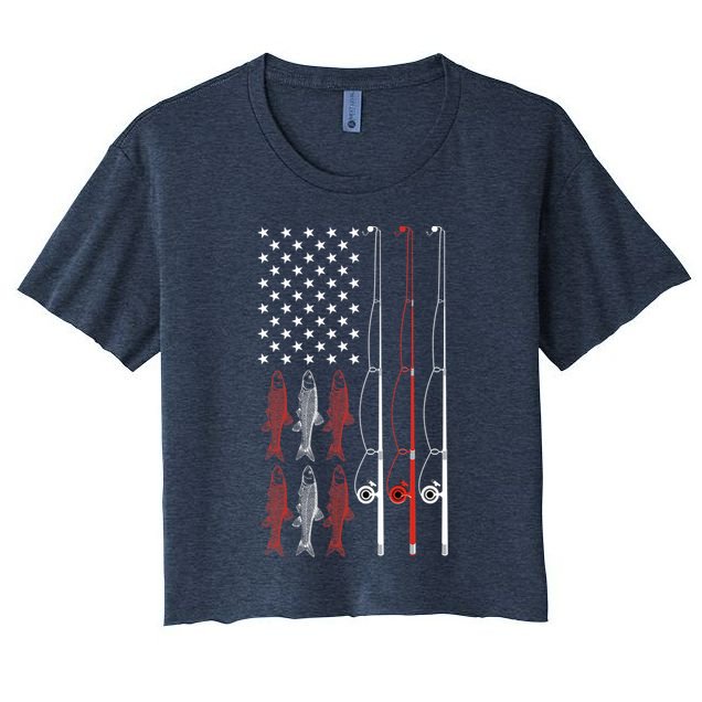 USA Flag Fishing Dad Grandpa Vintage Fishing Dad Crop Top