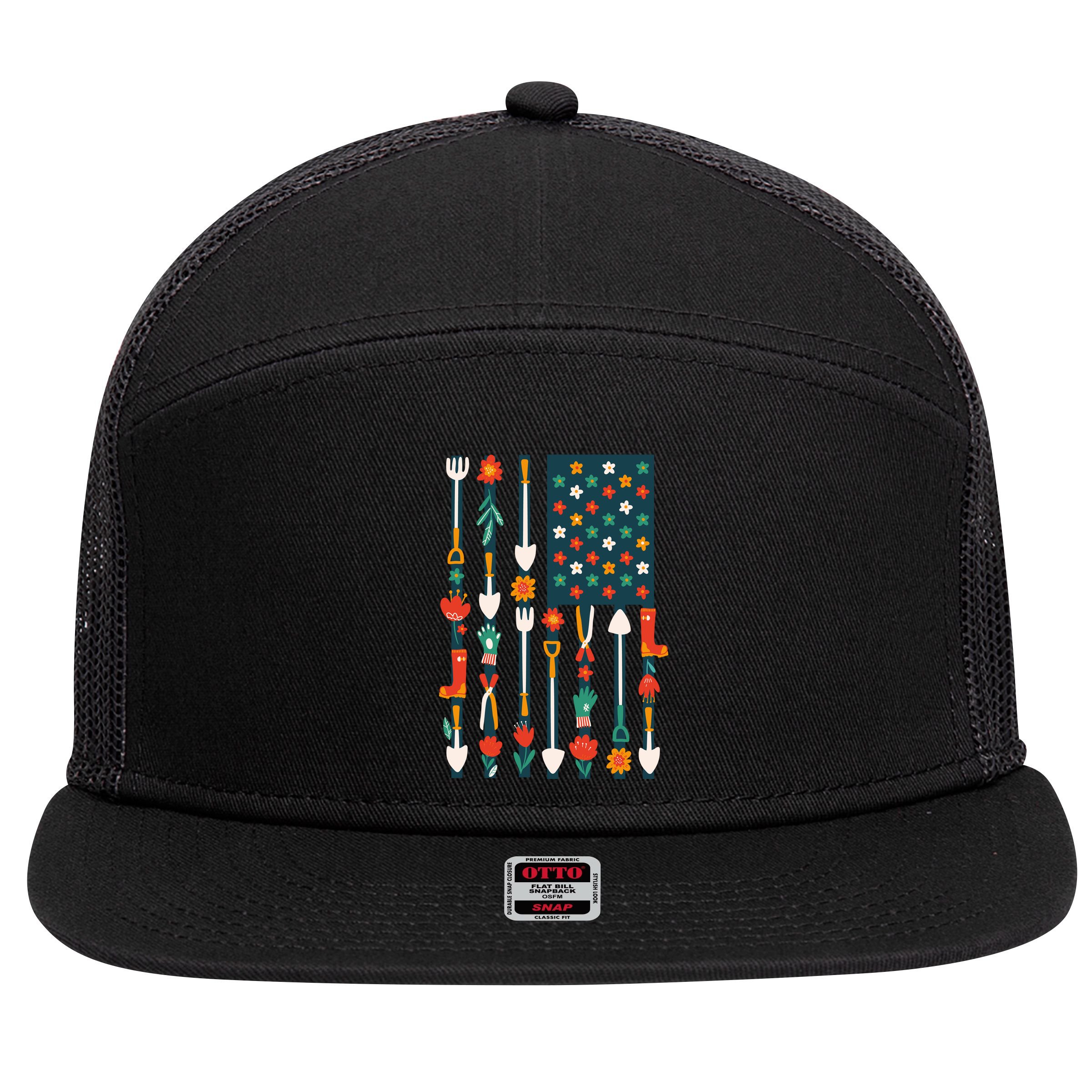 USA Flower Flag Garden 7 Panel Mesh Trucker Snapback Hat