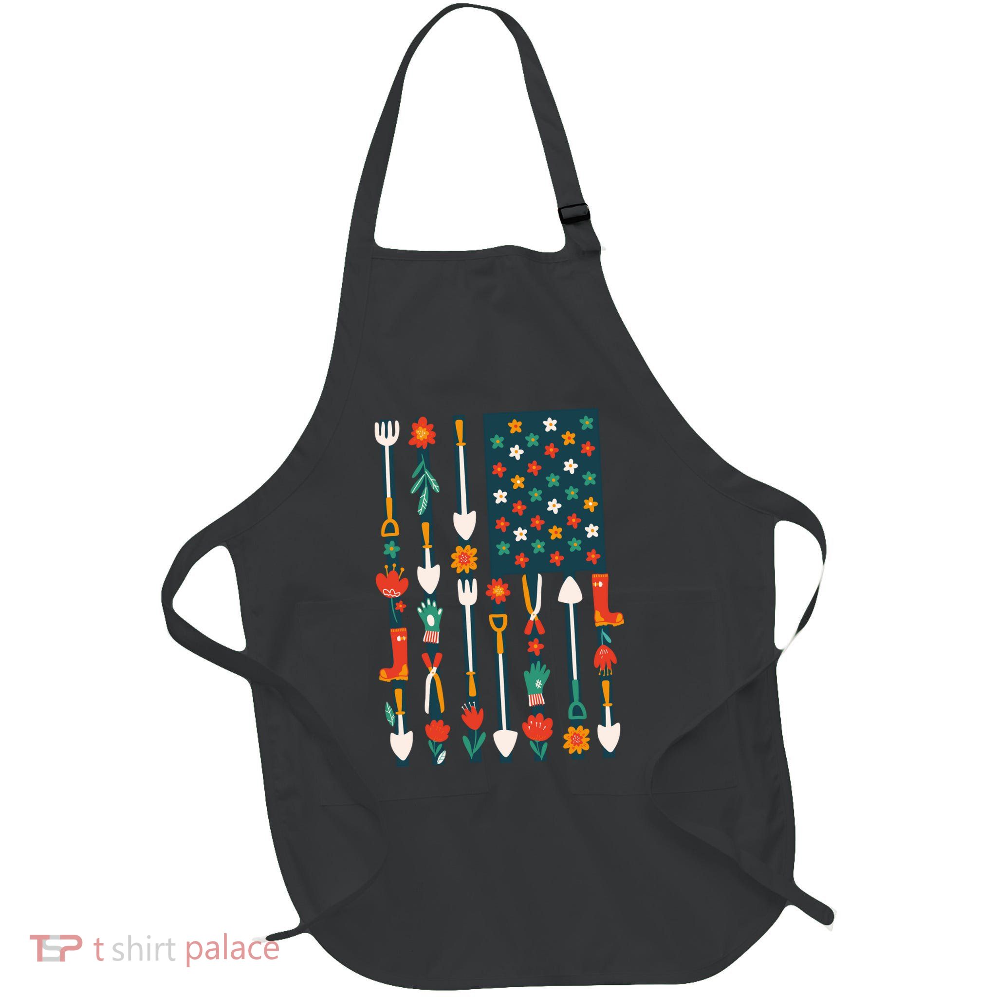 USA Flower Flag Garden Full-Length Apron With Pockets