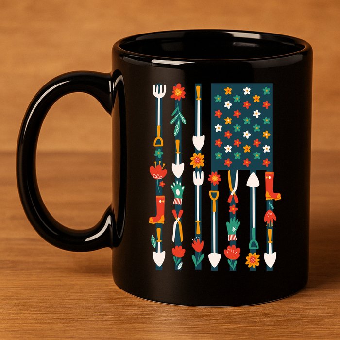 USA Flower Flag Garden 11oz C Handle Ceramic Mug