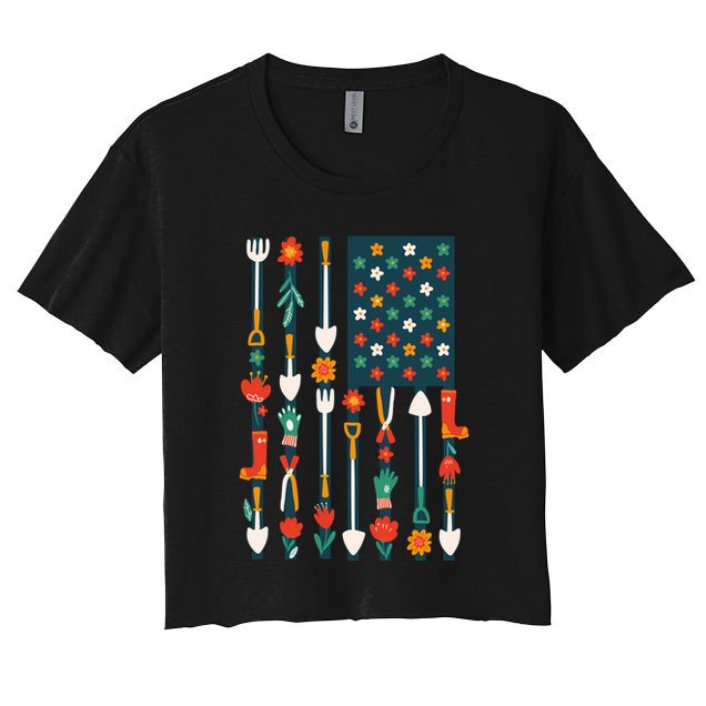 USA Flower Flag Garden Women's Crop Top Tee