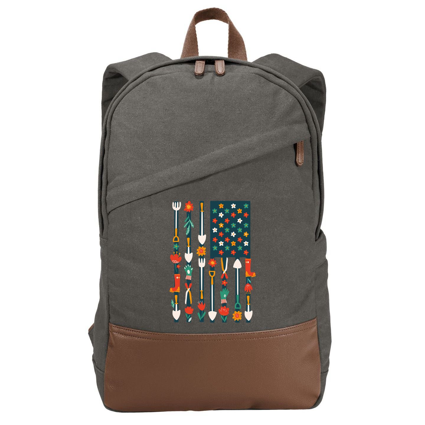 USA Flower Flag Garden Cotton Canvas Backpack