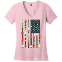 USA Flower Flag Garden Women's V-Neck T-Shirt