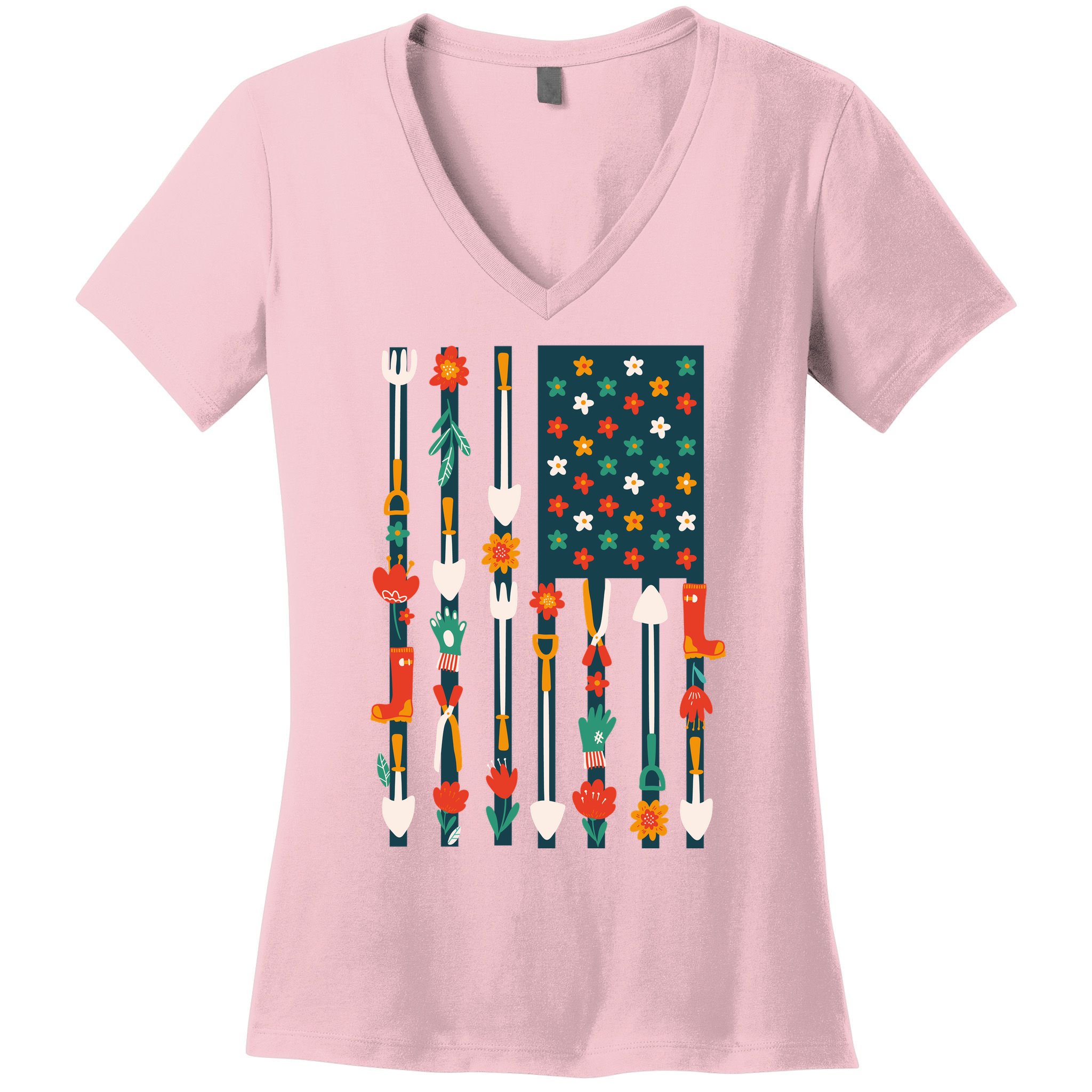 USA Flower Flag Garden Women's V-Neck T-Shirt
