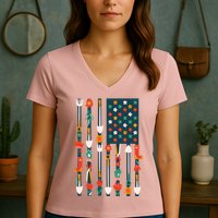 USA Flower Flag Garden Women's V-Neck T-Shirt