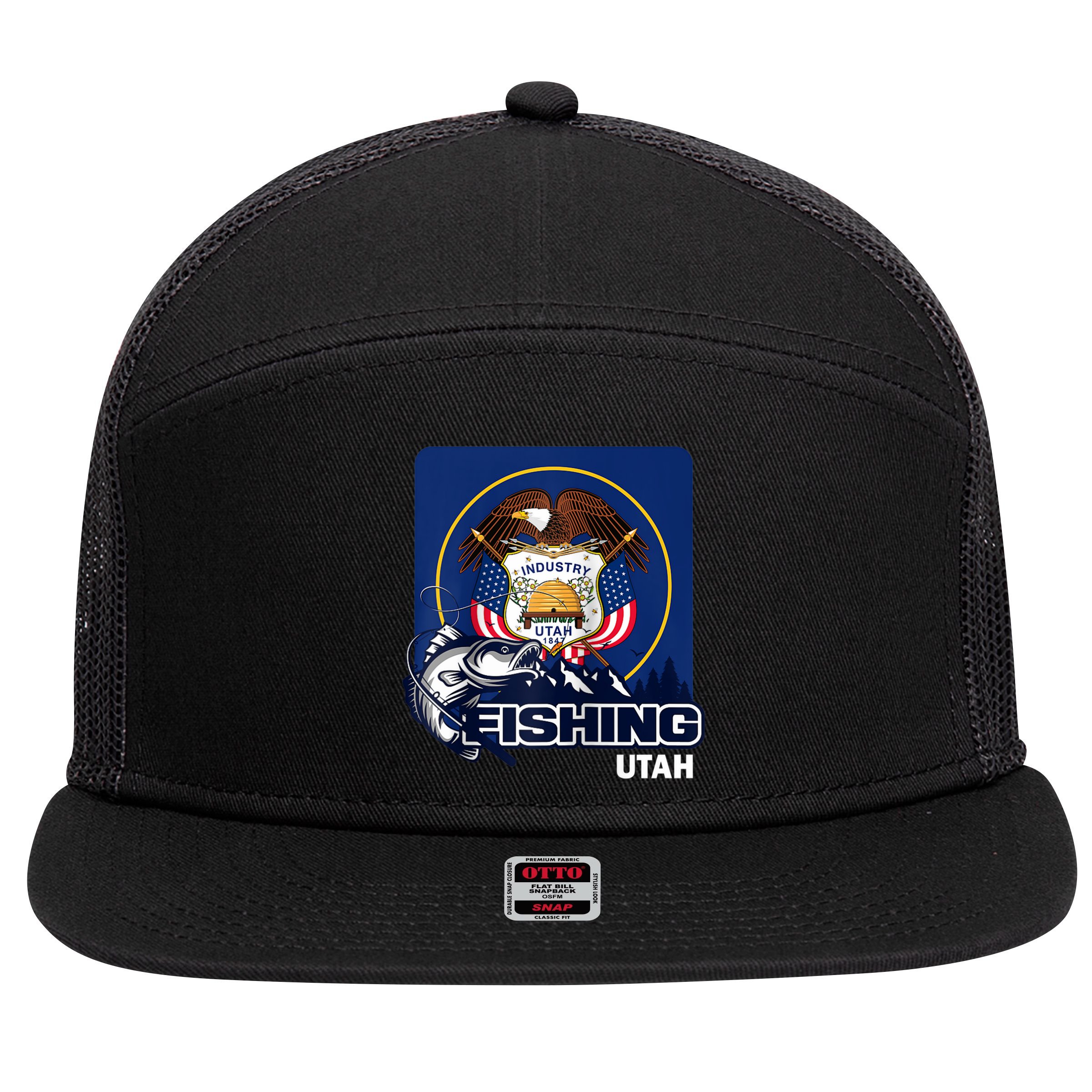 Utah Fishing Flag Of Utah Fishing In Utah 7 Panel Mesh Trucker Snapback Hat