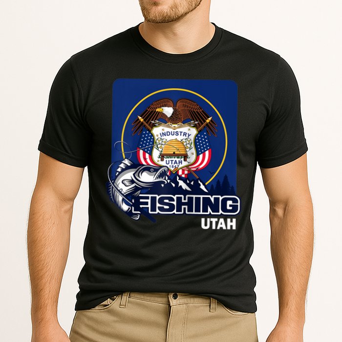 Utah Fishing Flag Of Utah Fishing In Utah Cooling Performance Crew T-Shirt