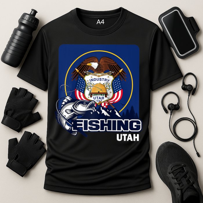 Utah Fishing Flag Of Utah Fishing In Utah Cooling Performance Crew T-Shirt