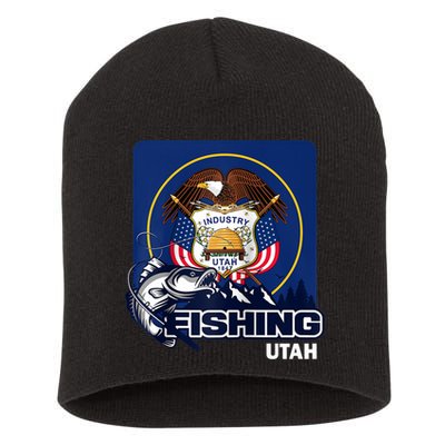 Utah Fishing Flag Of Utah Fishing In Utah Short Acrylic Beanie