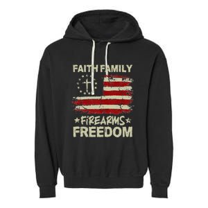 USA Flag Faith Family Firearms Freedom Patriotic Garment-Dyed Fleece Hoodie