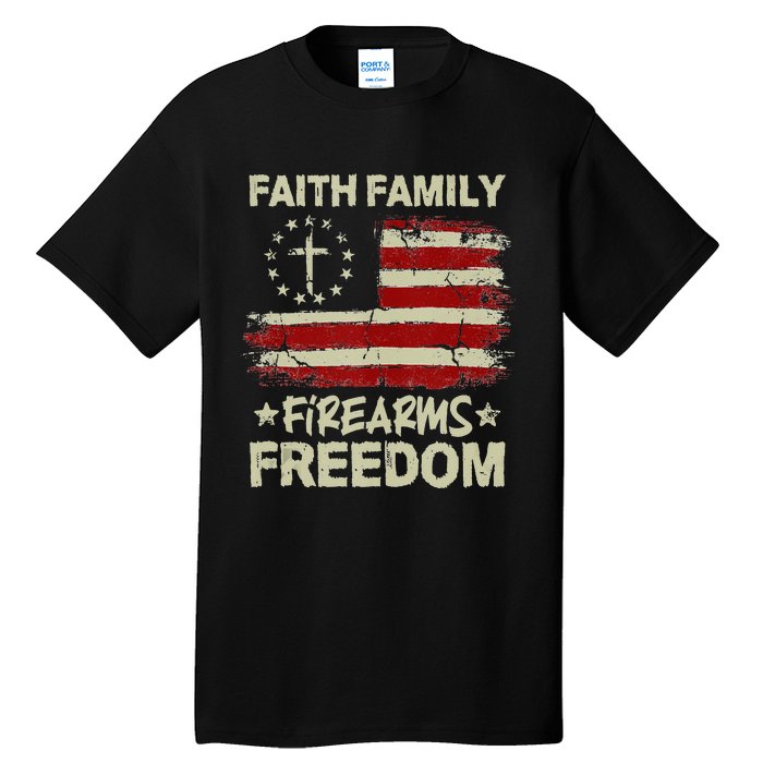 USA Flag Faith Family Firearms Freedom Patriotic Tall T-Shirt