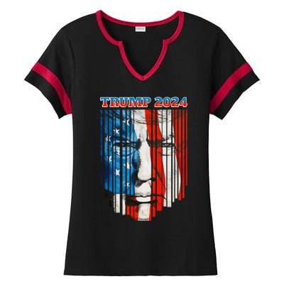 Us Flag Face Trump 2024 Vintage Donald Trump 4th Of July Gift Ladies Halftime Notch Neck Tee