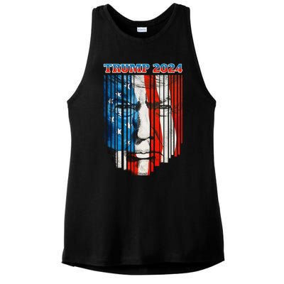 Us Flag Face Trump 2024 Vintage Donald Trump 4th Of July Gift Ladies PosiCharge Tri-Blend Wicking Tank